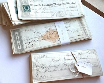 Lot of 3 1800s Antique Checks: Meriden Bridgeport CT Boston MA Typography, Ephemera