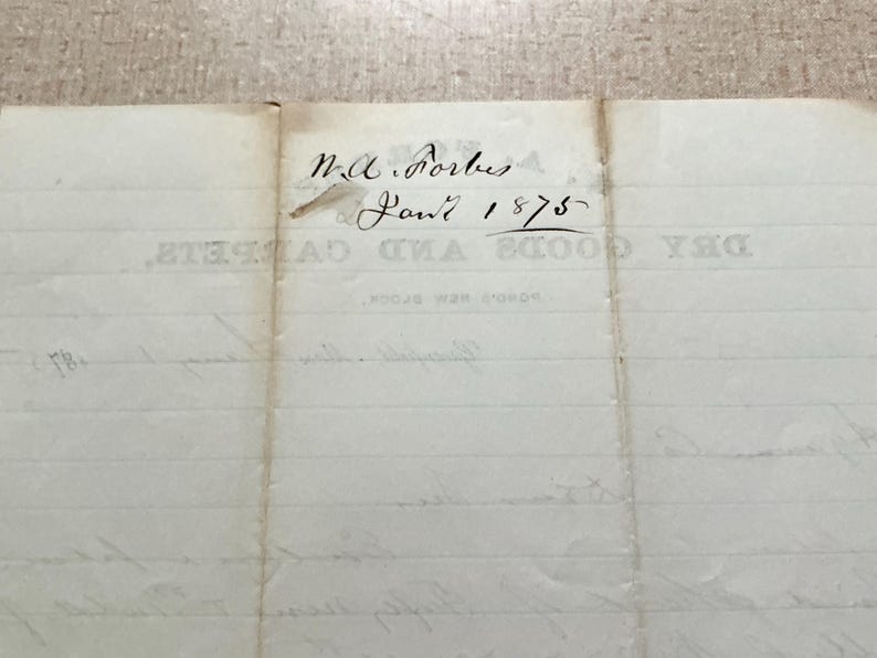 Antique 1875 Advertising Letterhead W. A. Forbes Dry Goods, Greenfield ...