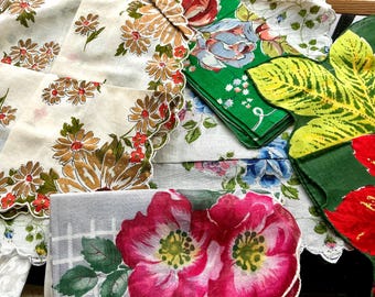 Floral Print Handkerchief: Vintage Cotton Hanky, mostly NOS, Orig Dry Goods Price Tags