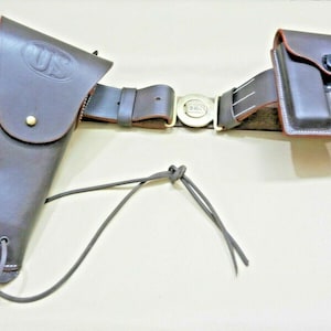 U.S. WW1 / WW2 Officers M1916 Leather Holster, Belt & Magazine Pouch Set (Brown) HANDCRAFTED