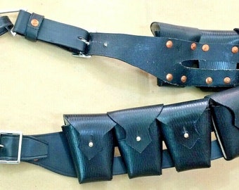 Britisches 1903 Muster Leder Kavallerie Bandolier 9 Tasche SCHWARZ (Handarbeit) / JAWA Kostüm