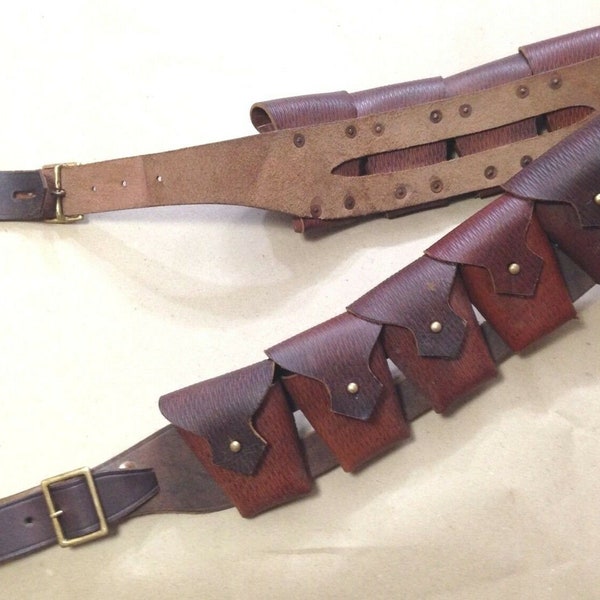 Bandolier huilé à 9 poches British 1903 Pattern Leather Cavalry Bandolier / JAWA Costume