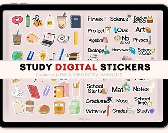 Study Digital Stickers, GoodNotes Stickers, Study Pre-cropped Digital Stickers for GoodNotes, Student Stickers, school stickers