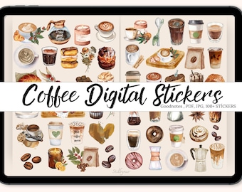 Coffee Digital Stickers for GoodNotes, Pre-cropped Digital Planner Stickers, GoodNotes Stickers, Coffee Mugs stickers, Bonus Stickers,coffee