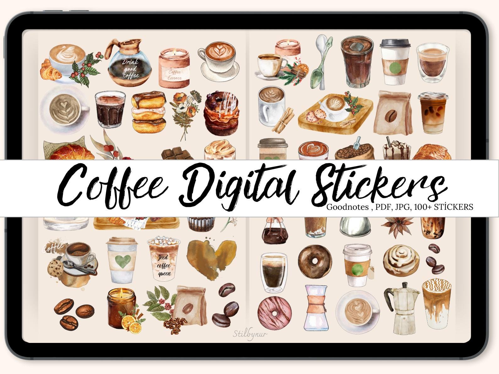 Coffee Digital Stickers for GoodNotes, Pre-cropped Digital Planner Stickers, GoodNotes Stickers, Coffee Mugs stickers, Bonus Stickers,coffee