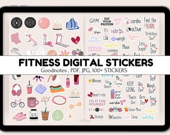 FITNESS Digital Stickers, Pre-cropped Digital Planner Stickers,GoodNotes Stickers, Bonus Stickers, YOGA stickers, GYM stickers, cute sticker