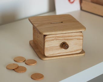 Montessori Object Permanence Box | Wooden Coin Drop Toy | Toddler Learning Toy 15m+