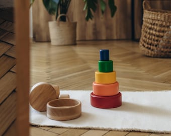 Montessori Nesting and Stacking Bowls | Wooden Toddlers Sensory Toy | Open-Ended Play