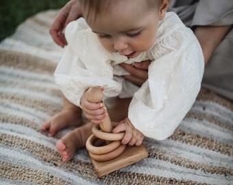 Montessori Wooden Stacker Rings – Baby Sensory Toy, Infant Fine Motor Gift