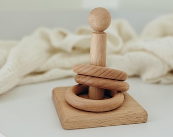 Montessori Stacking Rings, Wooden Toddler Toy, Baby Shower Gift