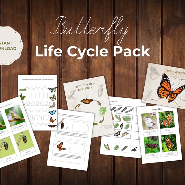 Butterfly Unit Study Life Cycle Worksheets Activity Pack Montessori Homeschool Printables Preschoolers Gift Nature Study INSTANT DOWNLOAD