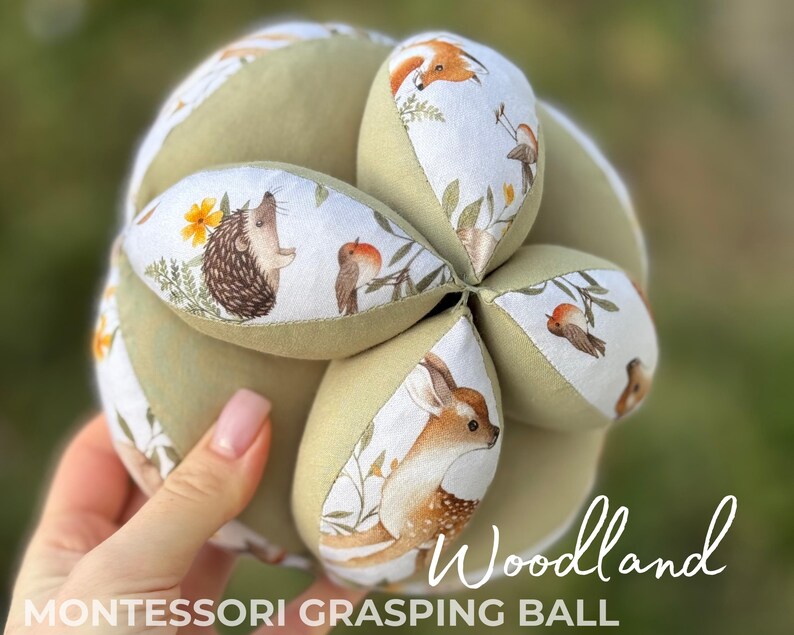 Takane Ball Montessori Puzzle - Soft Cotton Sensory Toy - Baby Grasping Ball Gift 3M+ Woodland