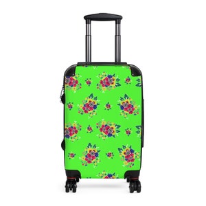 Hmong Inspired Suitcases - RARE FIND - Design #2 Flower/Bright Green