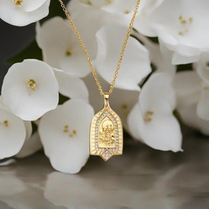 Mt Carmel Gold Scapular Pendant 14k Gold Plated Necklace Virgin Mt Carmel Pendant Devotional Jewelry Bridal Gift Necklace Gift for Her