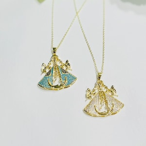 Collar de Nuestra Señora de San Juan de los Lagos chapado en oro de 18 quilates con colgante de oro, joyería de fe católica, regalo para ella