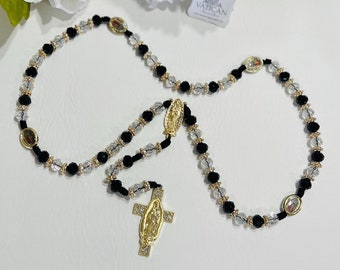 Our Lady of Guadalupe Rosary - Gold Tone Cubic Zirconia Necklace, Handcrafted Marian Devotion, Unisex Spiritual Gift