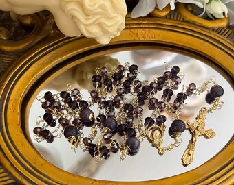 Amethyst & Two-Tone Purple Czech Crystal Rosary - Catholic Sacramental Gift, AAA Natural Stones, 18K Gold Plated, Handcrafted Faith Jewelry