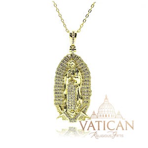 Stunning 14K Gold Our Lady of Guadalupe Pendant Sparkling Cubic Zirconia Religious Necklace Catholic Jewelry Gift for Her