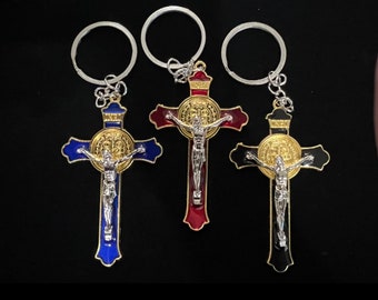 Jesus Metal Cross Keychain St Benedict Crucifix, Religious Keychain, Protection Faith Crucifix, Keepsake Catholic Gift