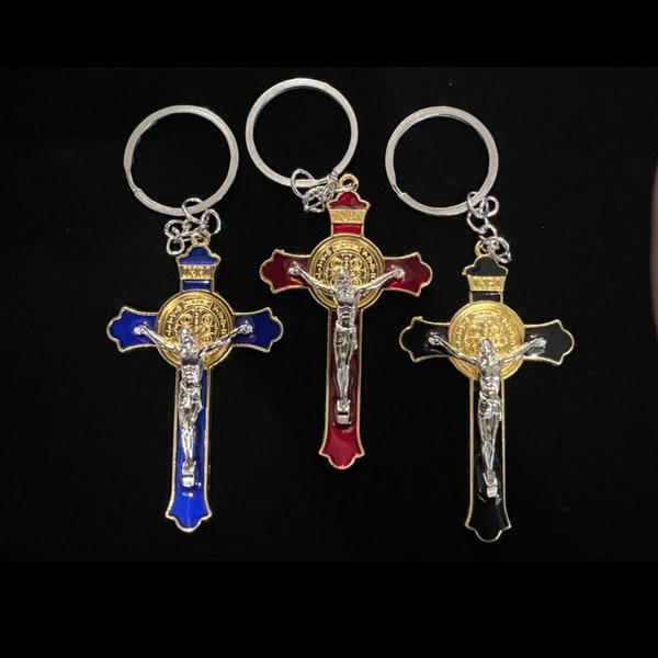 Jesus Metal Cross Keychain St Benedict Crucifix, Religious Keychain, Protection Faith Crucifix, Keepsake Catholic Gift