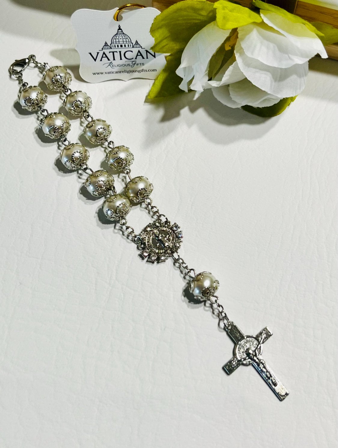 One Decade Car Rosary, St. Benedict Medal Interior Rear View Mirror Charm Auto Rosary, Catholic Rosary Hanging Pendant, Interior Men Women Car Accessories (green) P 352154163 - View #6