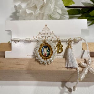 Personalized Baby Rosary Bracelet – Catholic Baptism Gift with Saint Medal & Tassel – Keepsake Bracelet for Baby Girls or Boys