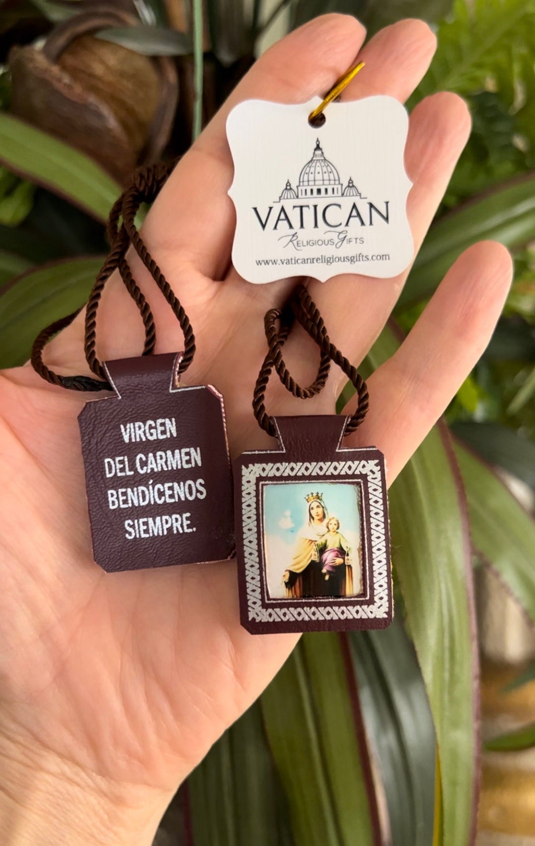 Our Lady of Mt Carmel Leather Scapular Catholic Sacramental Necklace Brown Leather Handcrafted Devotional Religious Gift Holy Virgin Mary Etsy