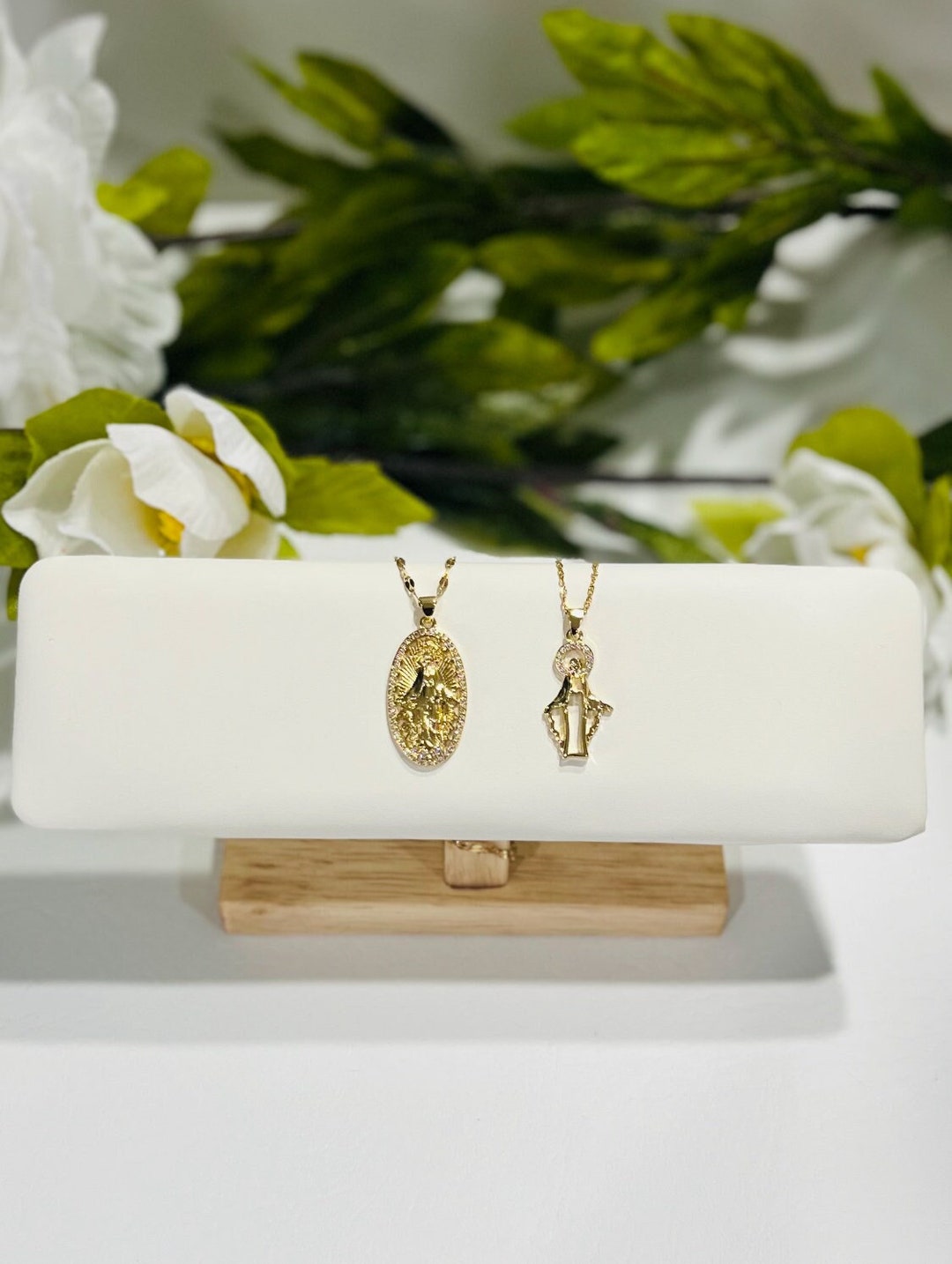 Virgin Mary Gold Necklace Our Lady of the Miraculous Medal Pendant ...