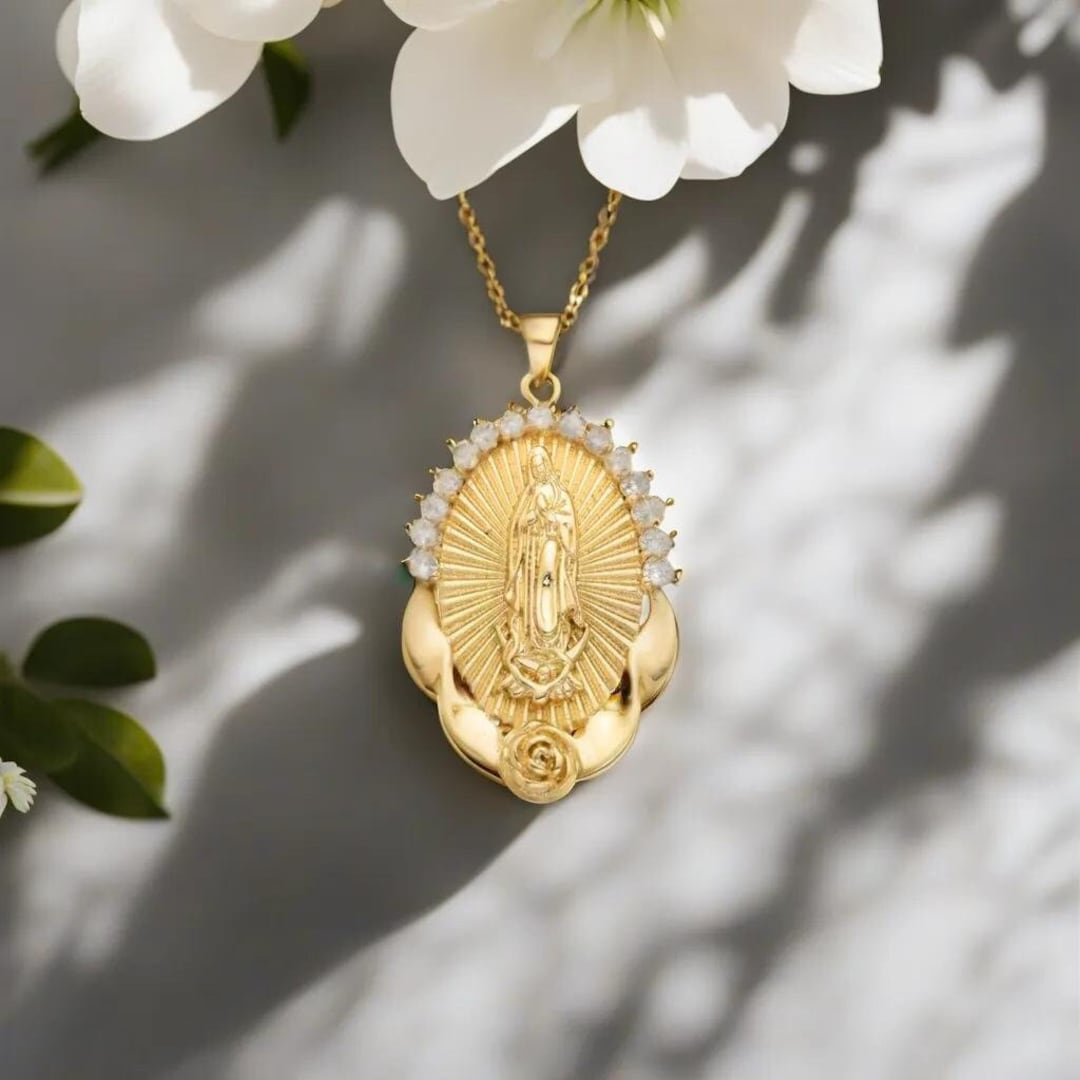 Our Lady of Guadalupe 14k Gold Plated Pendant Necklace AAA Cubic ...