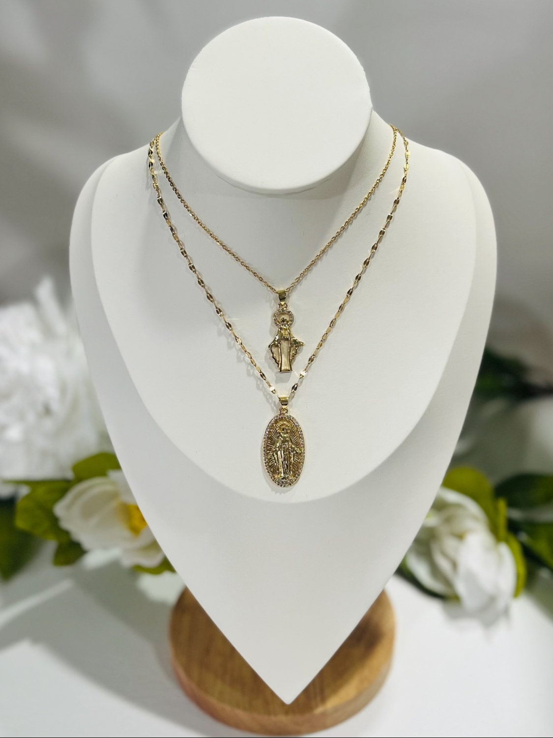 Virgin Mary Gold Necklace Our Lady of the Miraculous Medal Pendant ...