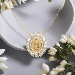 Virgin Mary Gold Necklace Our Lady of Guadalupe Religious Necklace Meaningful Virgin Mary Jewelry 14k Gold Guadalupe Pendant Gift for Her