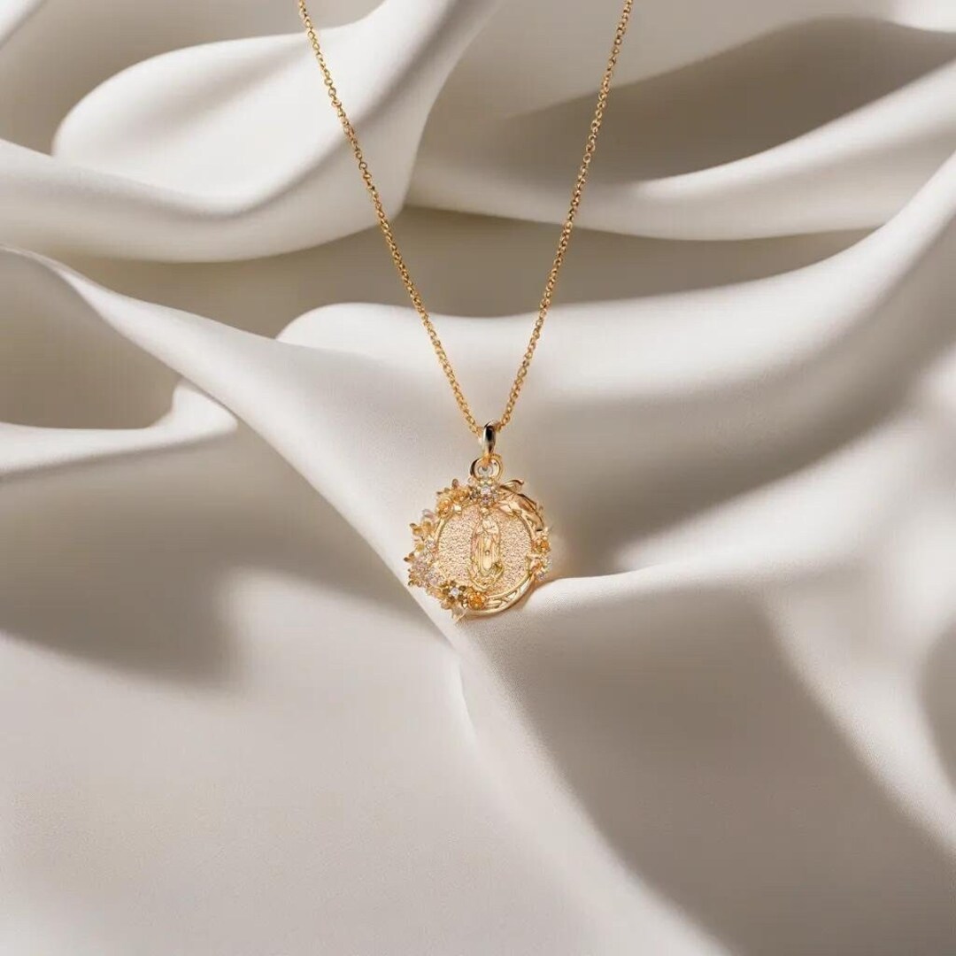 14K Gold Plated Our Lady of Guadalupe Pendant With Cubic Zirconia’s ...