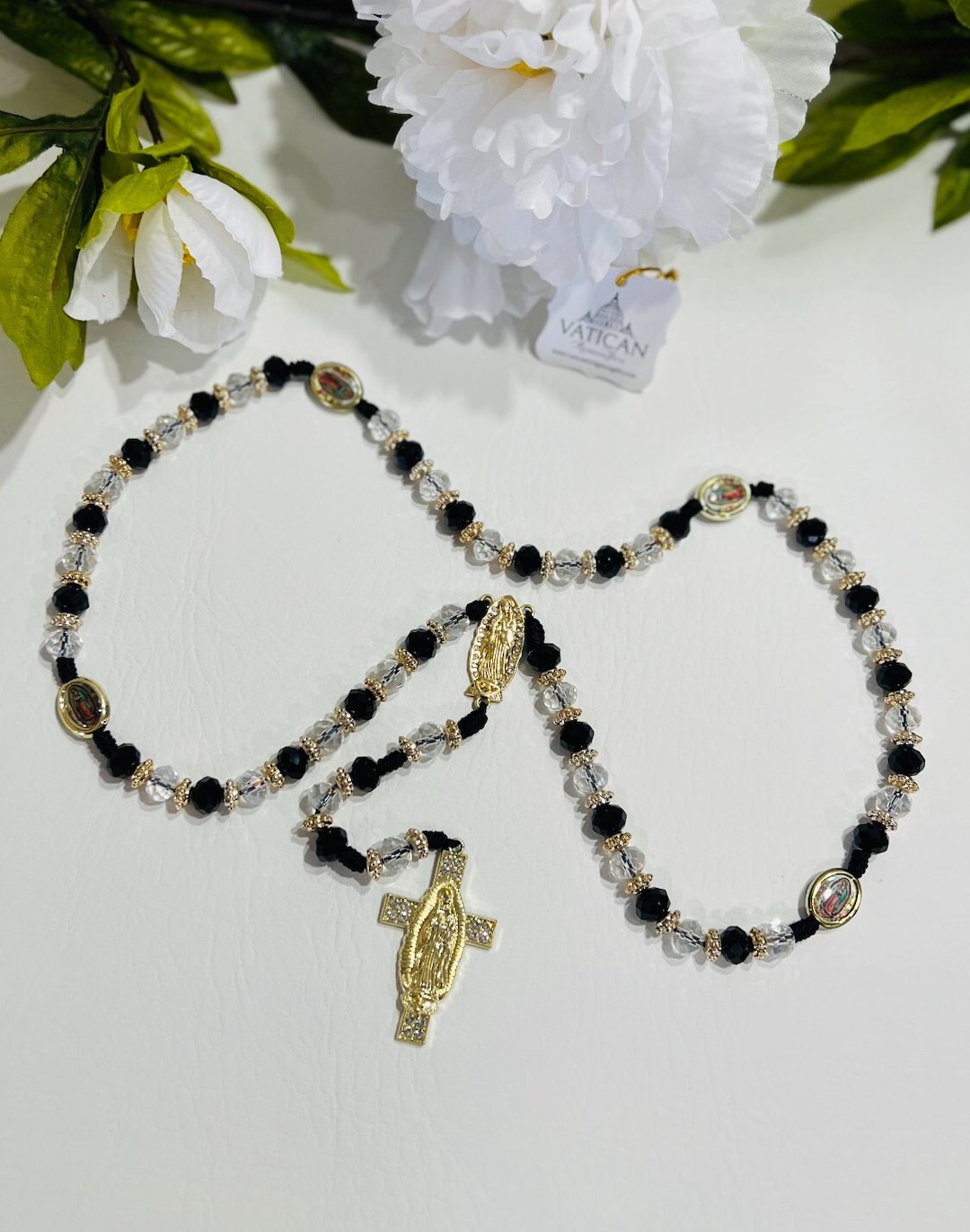 Our Lady of Guadalupe Rosary - Gold Tone Cubic Zirconia Necklace ...