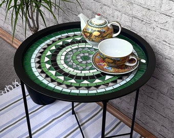 Mesa redonda de café/dormitorio con mosaico, decoración del hogar, regalo único