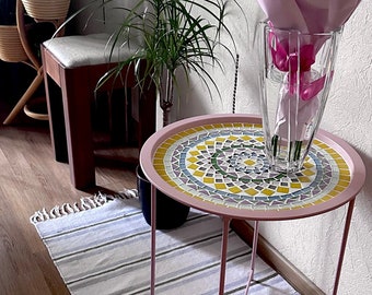 Mesa redonda de café/dormitorio con mosaico brillante, decoración del hogar, regalo único, mesa de sala de estar