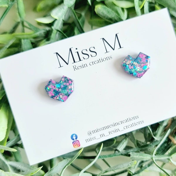 Handmade resin studs | 14mm glitter earrings | Surgical steel | stunning glitter mix