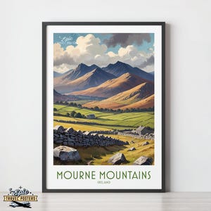Mourne Mountains County Down Ireland travel poster Ireland art print wedding engagement home décor wall art Custom Text Gift Mournes Ulster