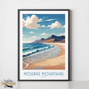 Mourne Mountains Murlough County Down Ireland travel poster Ireland art print wedding engagement home wall art Custom Text Gift Mournes