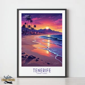 Tenerife Sunset Canary Islands travel poster island art print wedding engagement wall art Custom Text Personalised Gift Mum Dad Birthday