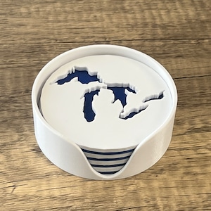 Set of 4 Michigan Coasters with Holder, Great Lakes