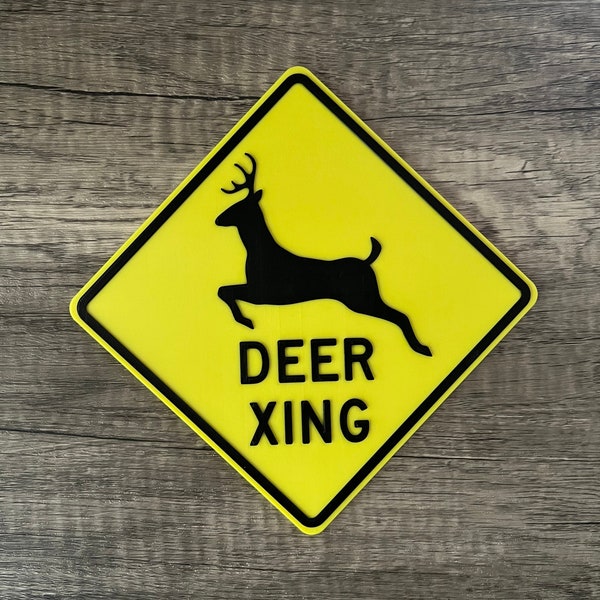 3D Printed Deer Crossing Sign, Rustic Home Decor, Warning Sign