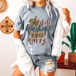 Worship Over Worry Christian T-shirt: Faith Based Apparel Gift