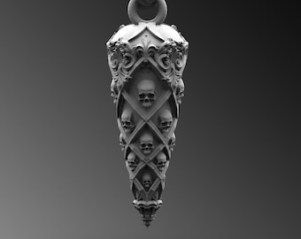 Sterling Silver Bullet Skull Pendant Necklace, Mythical Jewelry
