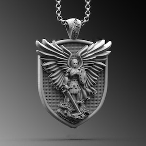 Personalized Archangel Saint Michael Necklace, Solid Silver Archangel Mens Pendant, St Micheal Necklace, St Michael Is Commander Of The Army