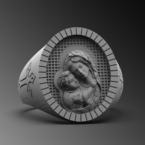 Anillo de la Virgen María de plata de ley 925K - Anillo de la Madre Católica María - Anillo de sello de la Virgen María para los hombres - Anillo cristiano religioso para el regalo del marido
