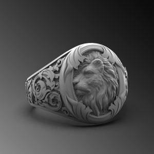 Silver Lion Rings For Man Silver Lion Head Ring Men Signet Ring Unique Silver Rings For Man Pinky Ring Men Lion Ring Unique Silver Lion Gift