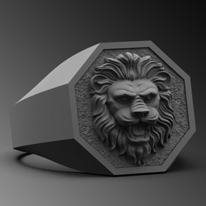 Silver Lion Ring, Mens Maned Lion Signet Ring, Mens Silver Leo Zodiac Ring, Sterling Animal Ring 925k Biker Pinky Ring Unique Jewelry Gift