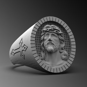 Jesus Christ with Crown of Thorns, Sterling Silver Square Signet Ring, Catholic Gifts for Women, Mens Christian Ring, Religious Gift Husband