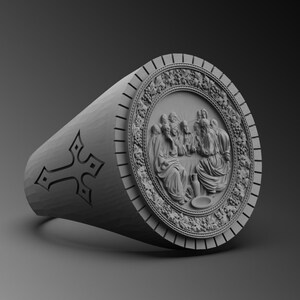 Last Supper Handmade Sterling Silver Men Band Ring, Last Supper Wedding Ring, Signet Cristian Ring, Religious Jewelry, Anniversary Gift Him
