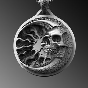 Moon Skull Pendant Silver Skull Necklace For Man Sterling Crescent Moon Pendant Unique Gift For Him Mens Celestial Amulet Gift Man Jewelry